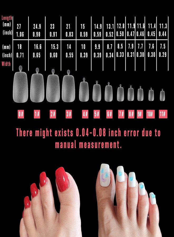 NOVO OVO 120 pcs Long Toe Nail Tips Press on, Curved Full Cover Longtoes Claw, Clear Double Matte Pre-filed Nail Extension for Pedicure Acrylic, Tapered Square Soft Gel Toenails x 12 Sizes - Image 5